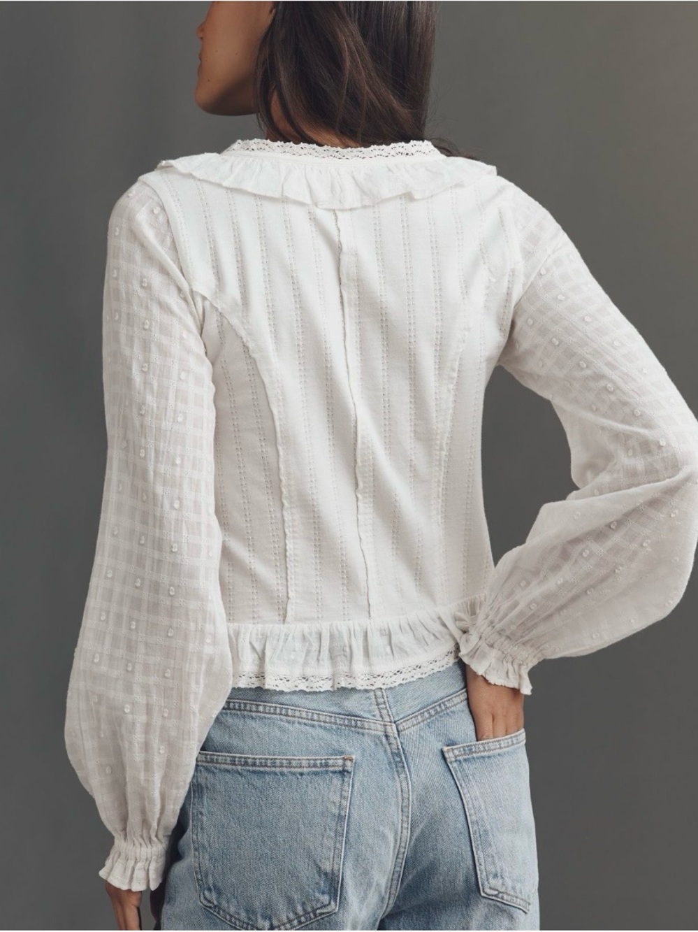 Pilcro White Eyelet Lace-Up Ruffle Blouse - Picture 3 of 8